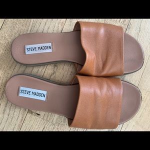 Steve Madden Kailey Slide Sandal 6 Cognac Brown Leather